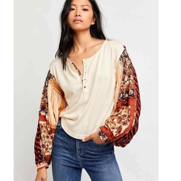 Free People Light Magic Henley Blouse Top - Picture 3 of 6